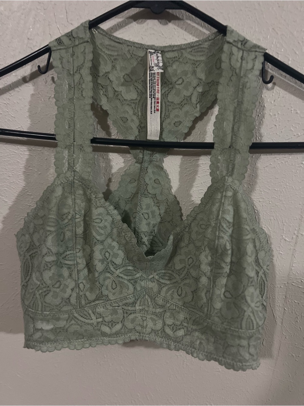 Free People Lace Racerback Bralette in Sage Green size Small
